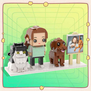 Custom Full-Body Brick Figures of 1 Person, Cat & Dog with Frame Personalized Anniversary Gift Birthday Gift