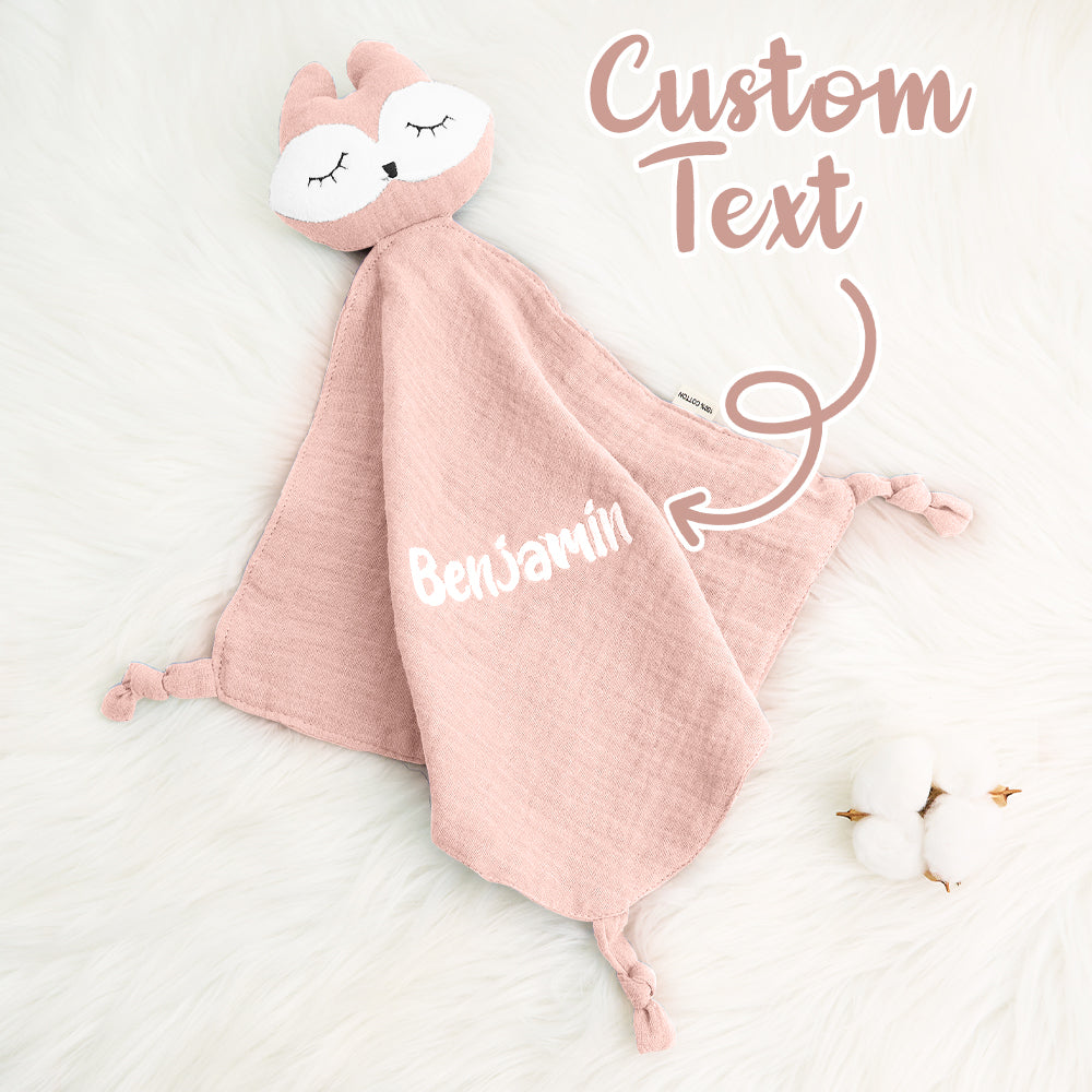 Embroidery detail and font examples for personalised baby towels, demonstrating stitching styles for a bespoke name gift