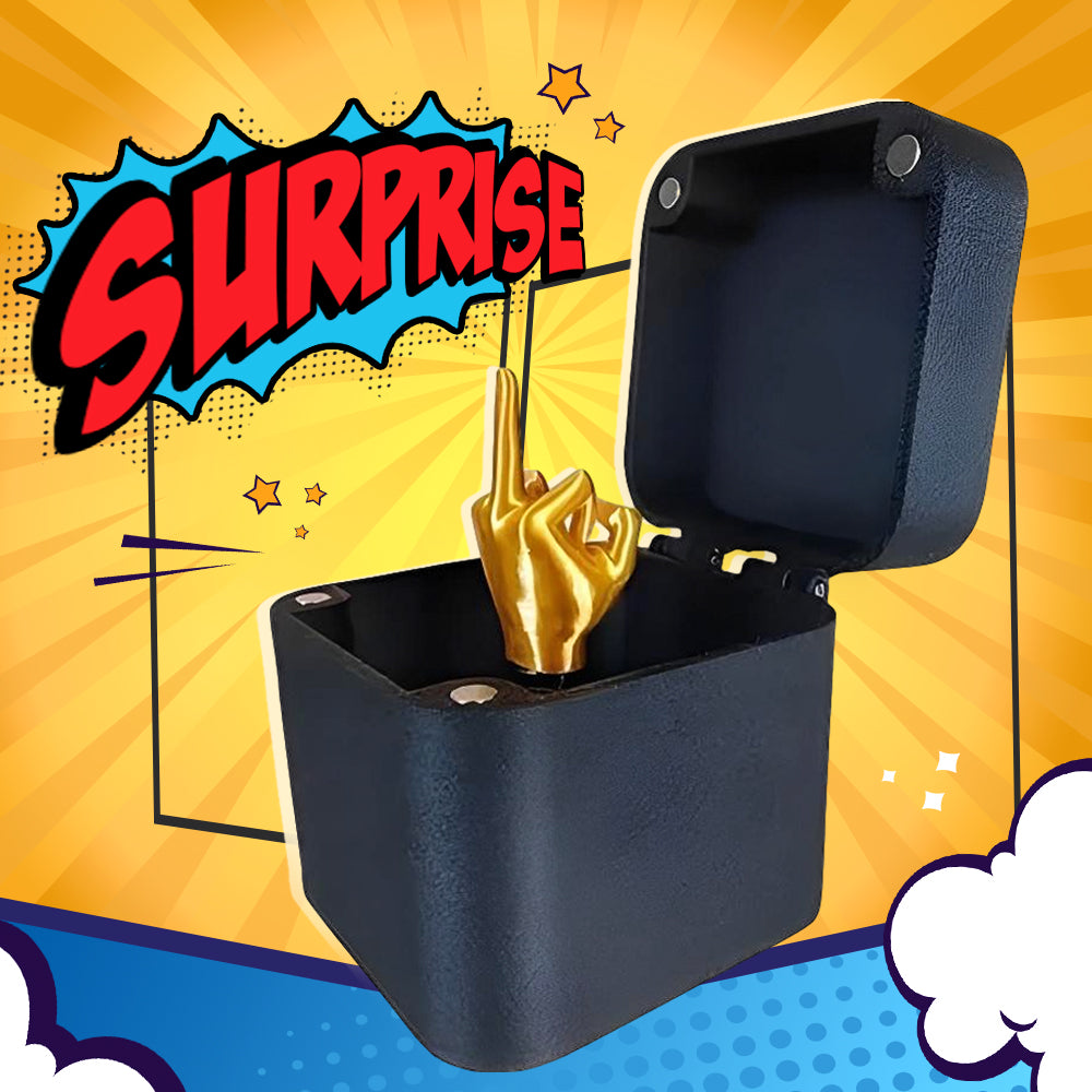 Custom Text Middle Finger Surprise Gift Box — closed personalised pop-up prank box with customisable lid, novelty gag gift