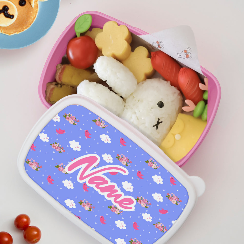 Interior view of personalised lunch box with divided compartments for sandwiches and snacks – compact kids' lunchbox for school