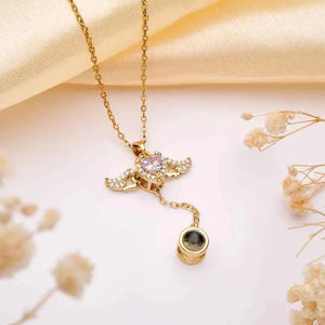 Custom Projection Necklace Cupid Heart Angel Wings Tassel Necklace Clavicle Chain