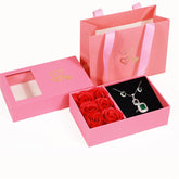 Personalised 6 Roses Eternal Pink Jewellery Gift Box with Flowers