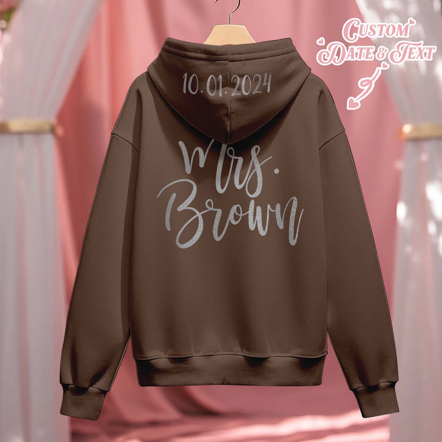 Personalised Mrs Bride Hoodie with Name - Zip Up Wedding Hoodie Bridal Shower Gift