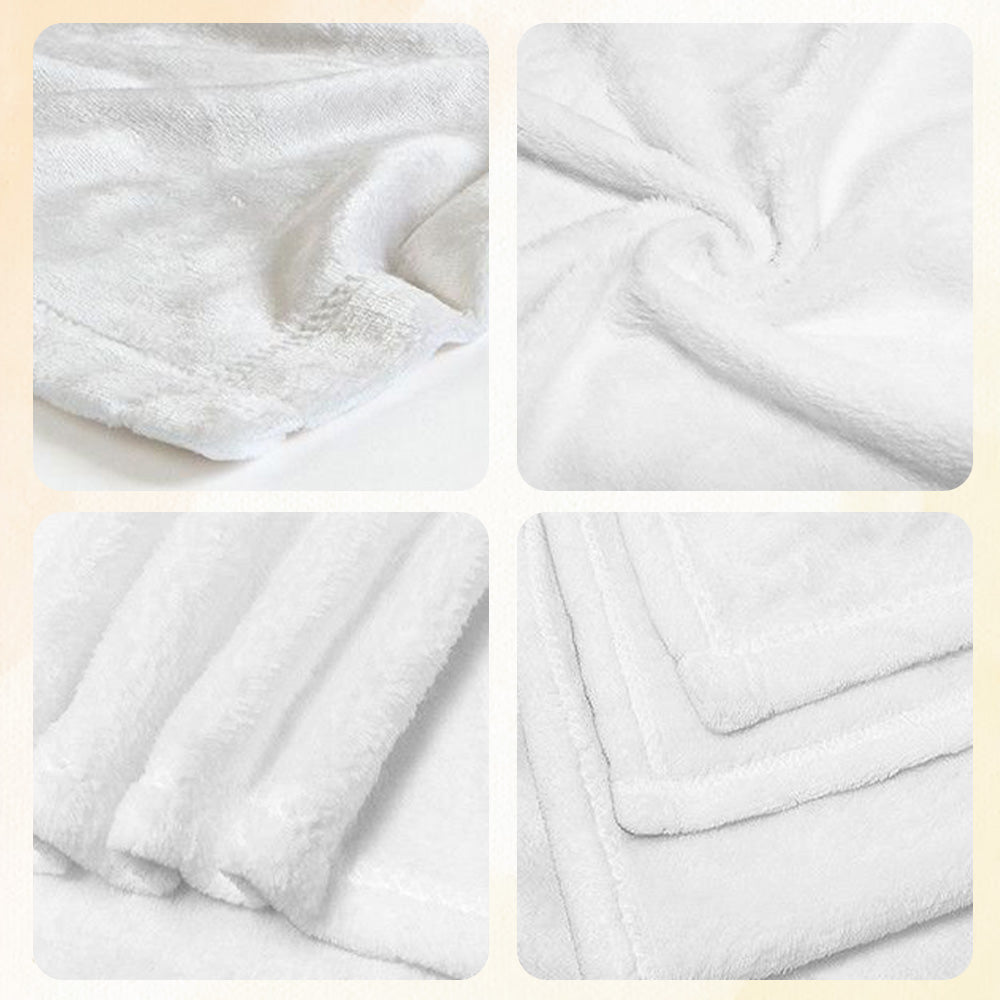 Reverse fleece backing and stitched edges of personalised photo blanket showing cosy texture and quality finish