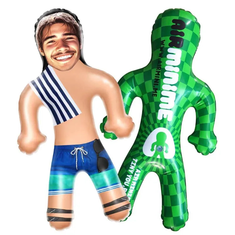 Inflatable doll on display at a party setting, showcasing size and portability