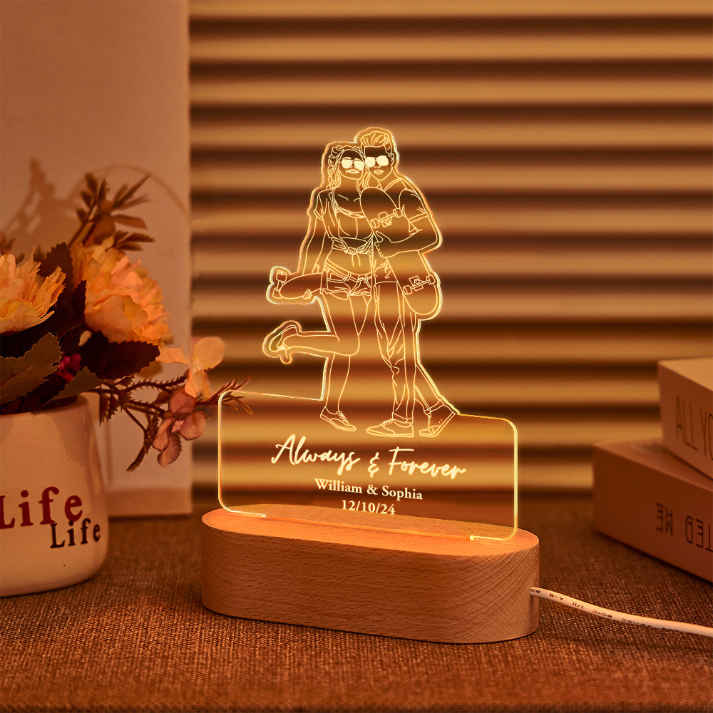Personalised Line Art Portrait Night Light - Custom Photo Lamp Gift