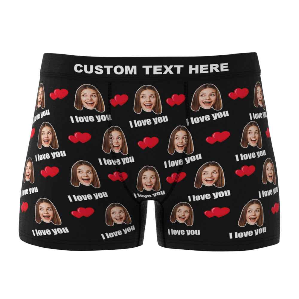 Custom I Love You Men's Boxer Shorts Personalized Underwear with Face