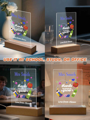 Custom Engraved Back to School Transparent Night Light with Pencil Design White Light Teacher's Day Gift