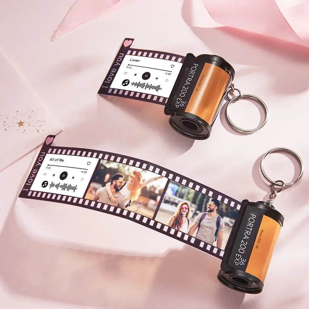 Customisation process example: upload high-resolution photos to create your personalised film roll keychain