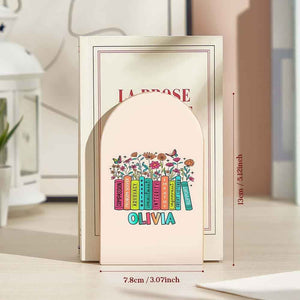 Personalized Wood Bookends with Name Floral Bookend Back to School Appreciation Gift for Teacher