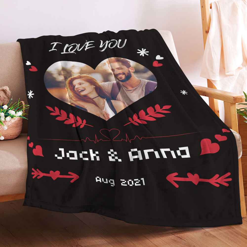 I Love You Custom Heart Shaped Photo Blanket Personalized Couple Blankets