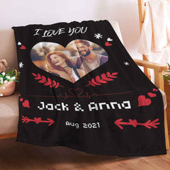 I Love You Custom Heart Shaped Photo Blanket Personalized Couple Blankets