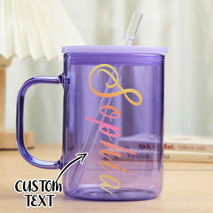Personalized 15oz Glass Cup with Name Straw and Lid Birthday Gift for Her