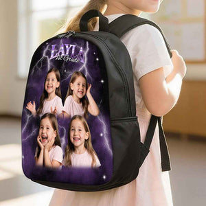 Custom Photo & Name Lightning Backpack – Personalized School Bag with Text Design Back to School Season Gift Birthday Gift