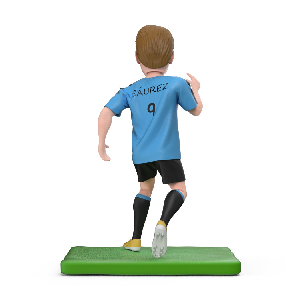 Side profile of personalised Suarez World Cup bobblehead showing detailed facial customisation and hairstyle