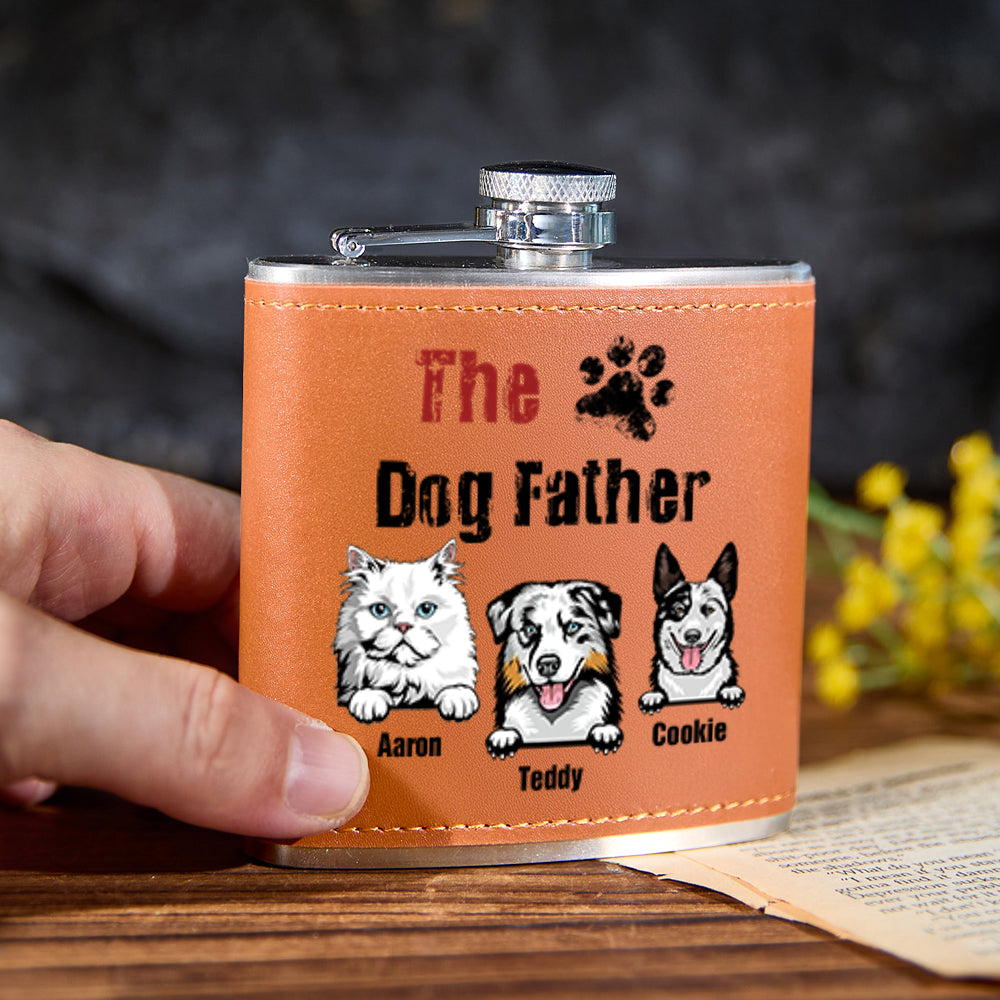 Screw‑top detail of 6oz personalised flask with attached cap showing food‑safe 304 stainless steel interior and durable 0.4mm construction