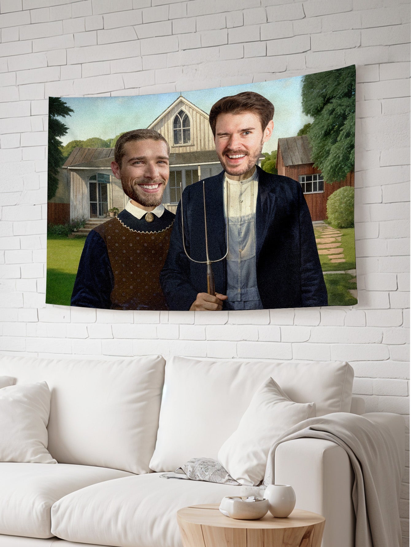 Tapestry displayed in a room to illustrate size and easy hanging options.