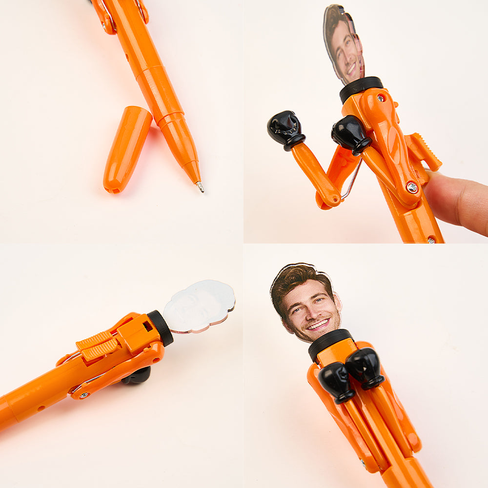 Personalised face pen packaged and ready to ship – custom photo personalisation process for bespoke stress-relief pens