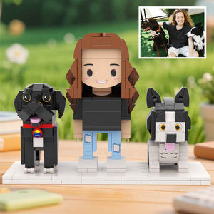 Custom Full-Body Cute Brick Figures of 1 Person and 2 Dogs Personalized Anniversary Gift Birthday Gift