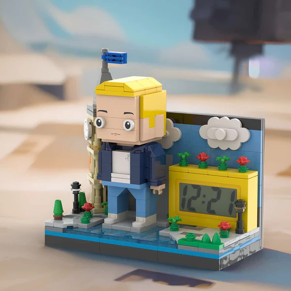Personalised Brick Figure Clock - Custom Christmas Gift with Mini City Scene
