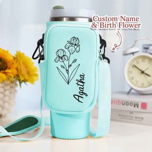 Personalized Birth Flower Waterproof Bottle Carrier Bag for 40oz Stanley Tumbler Gift for Her