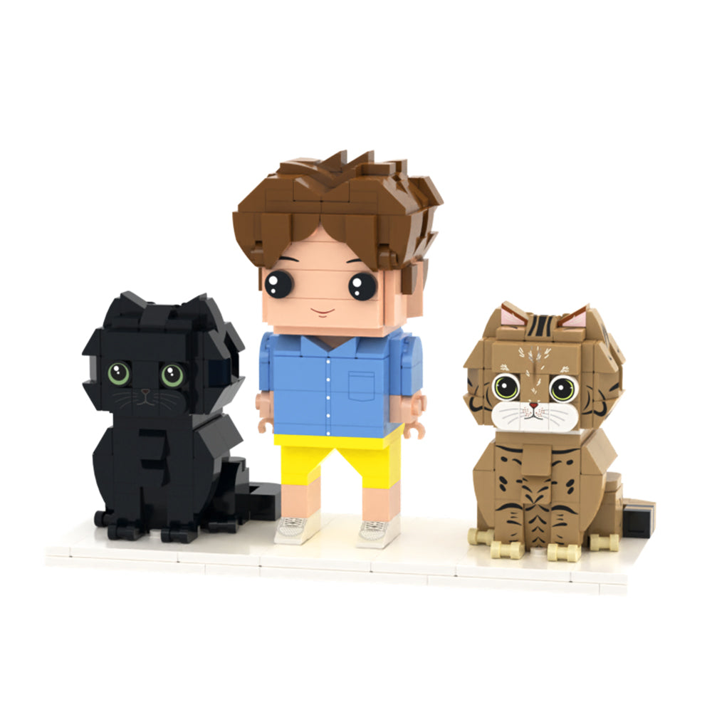 Personalised Full-Body LEGO Figure with 2 Cats | Custom Anniversary & Birthday Gift