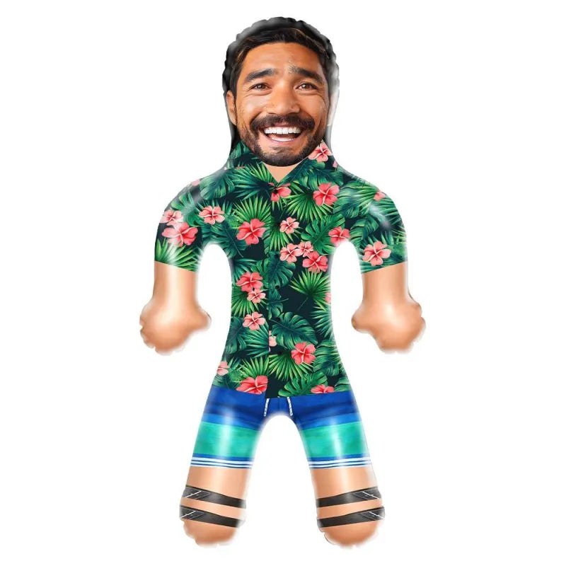 Lifestyle shot of the personalised inflatable doll at a party, highlighting its fun and novelty appeal as a gift.
