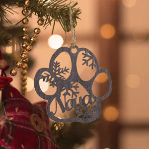 Personalized Wood Pet Paw Christmas Ornament