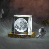 3D Moon Crystal Cube with LED Base | Personalised Night Light Gift