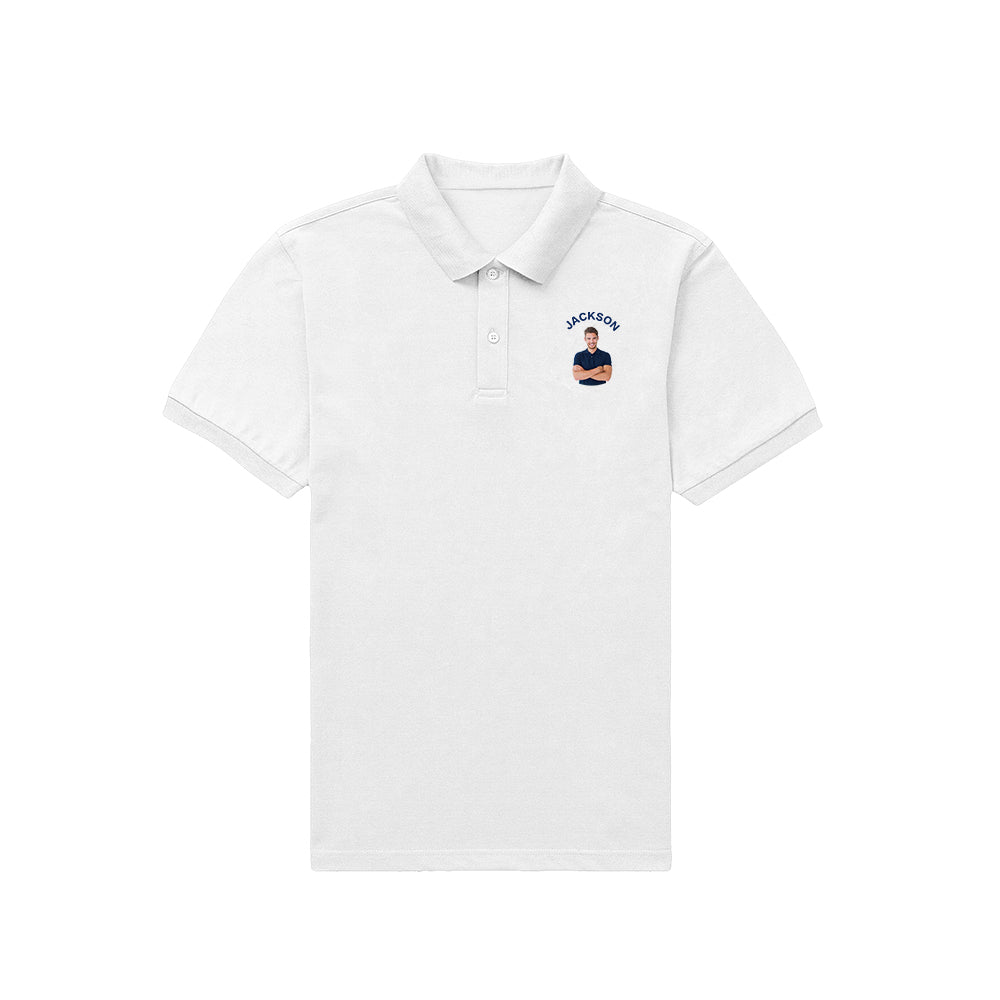 Close-up of knitted elastic fabric texture — 100% polyester moisture-wicking, breathable and light-stretch material for a comfortable men's golf polo