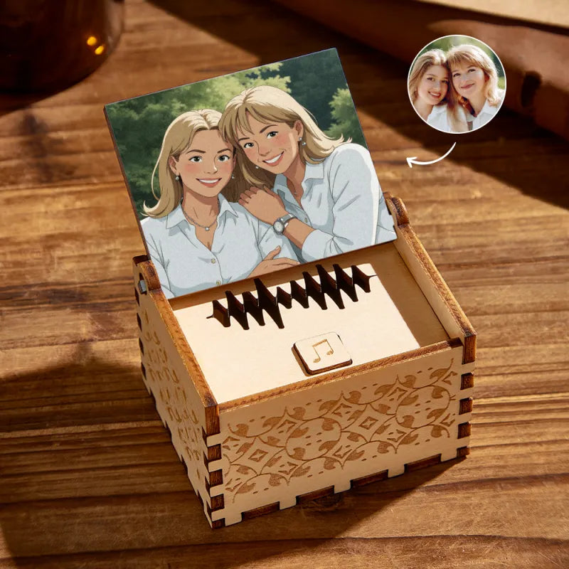 Open view of personalised music box showing the custom MP3 melody mechanism and smooth wood finish for clear, lasting playback.