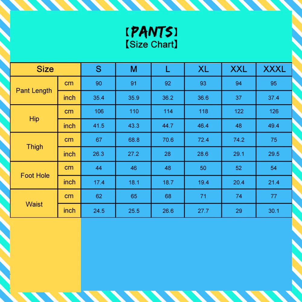 Size and care label for Personalised Face Colourful Pyjamas — 100% polyester, machine wash safe, colours retain vibrancy and no shrinkage