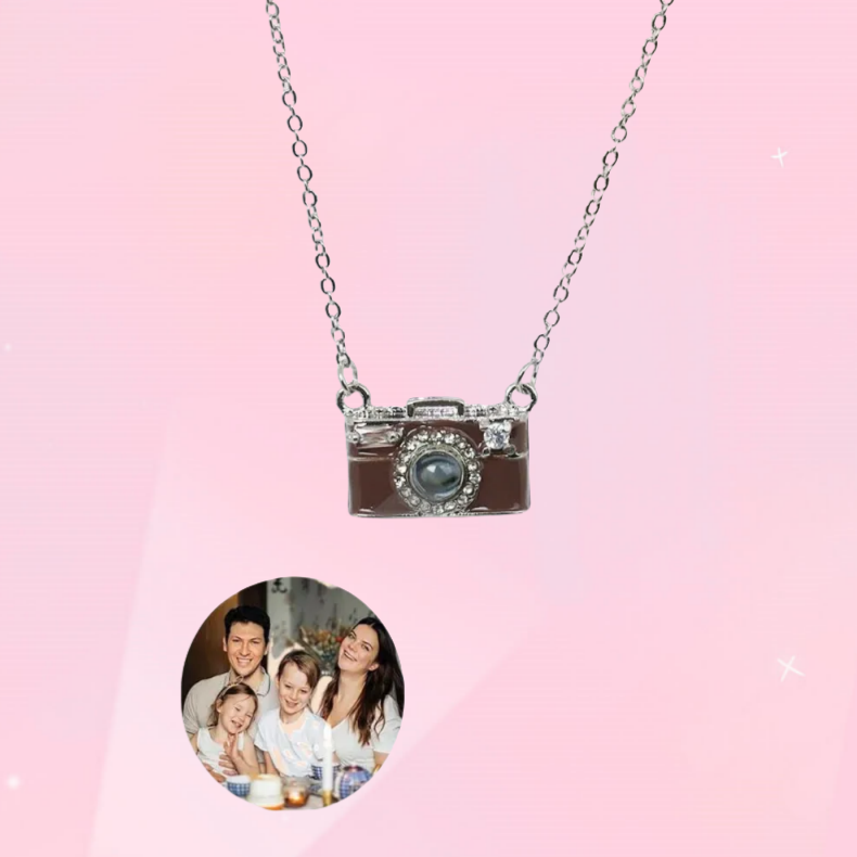 Personalised Brown Camera Photo Projection Necklace - Handmade Memorial Gift
