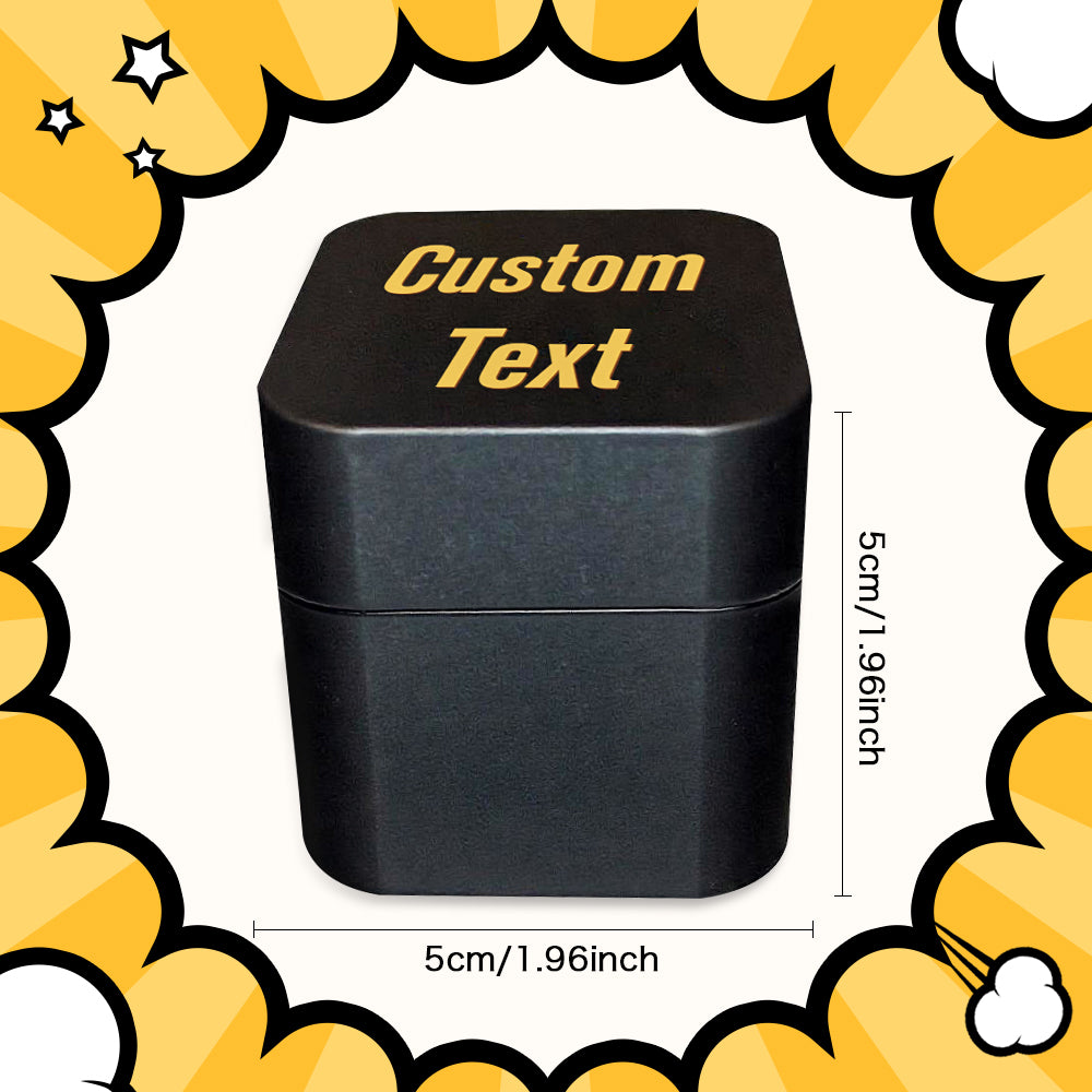 Close-up of personalised text on the Custom Text Middle Finger Surprise Gift Box lid showing custom message and quality print