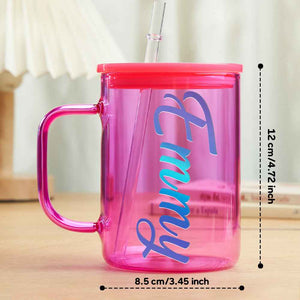 Personalized 15oz Glass Cup with Name Straw and Lid Birthday Gift for Her