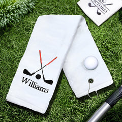 Personalised Embroidered Name Golf Towel with Clip | Gift for Golfers