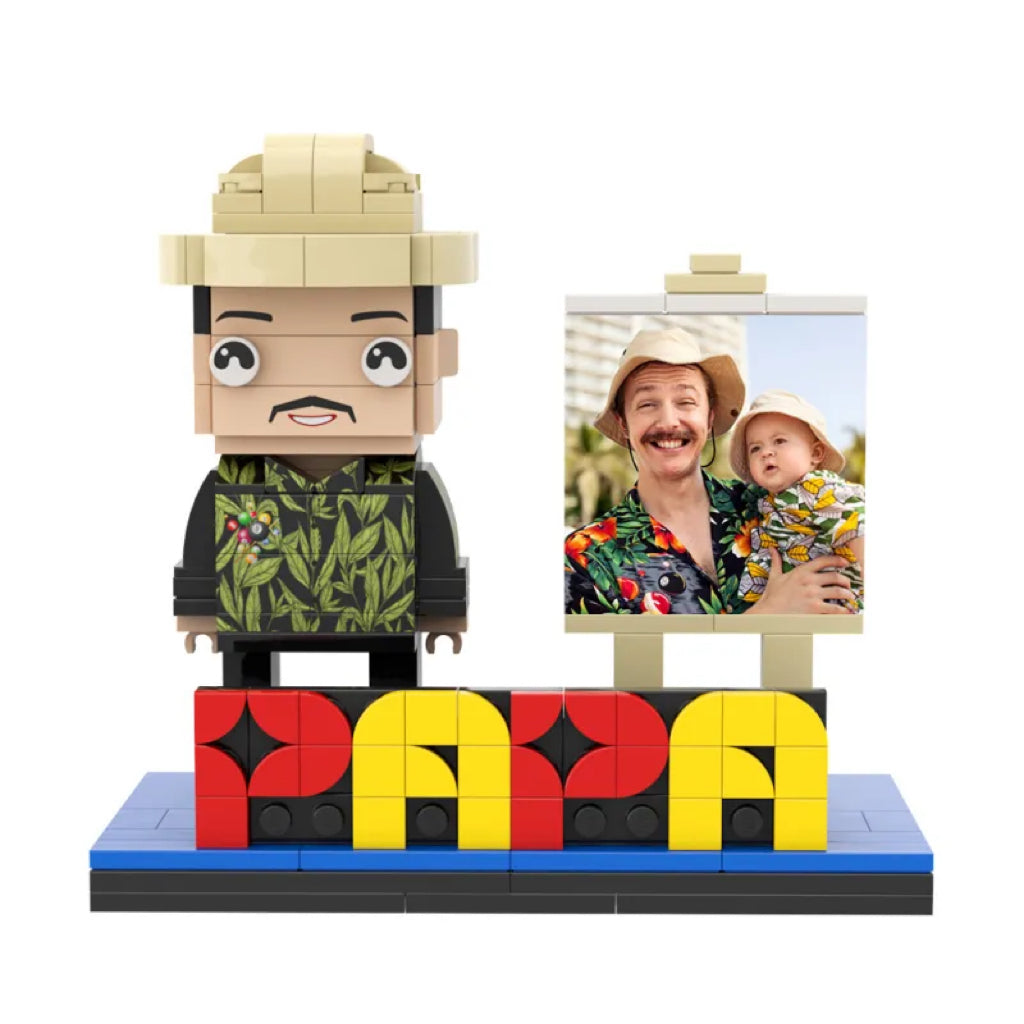 Rear view of a customisable full-body brick figure demonstrating clean ABS finish and accurate clothing restoration — personalised keepsake for Father’s Day