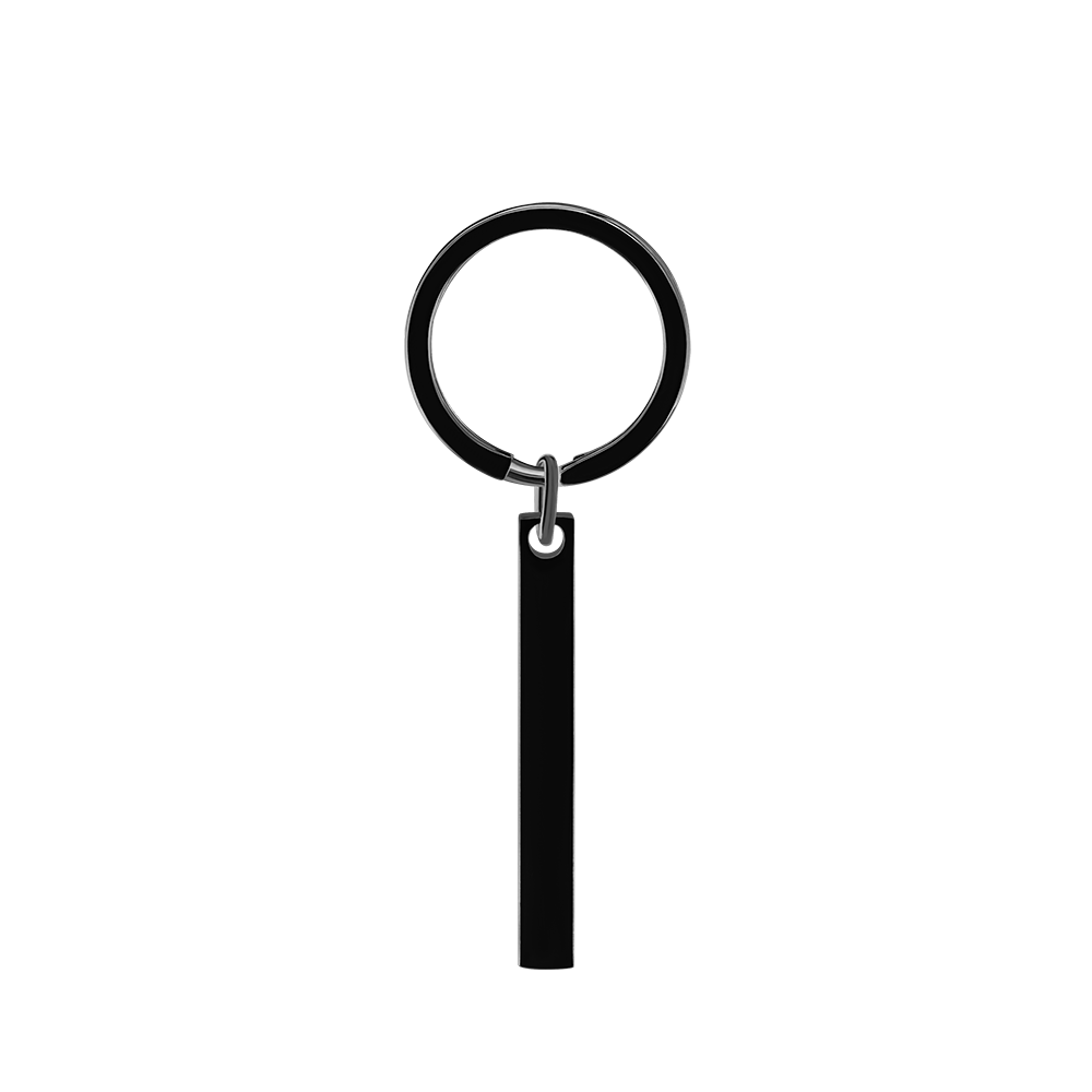 Lifestyle shot of personalised music keychain hanging on a bag demonstrating durable stainless steel build and stylish design