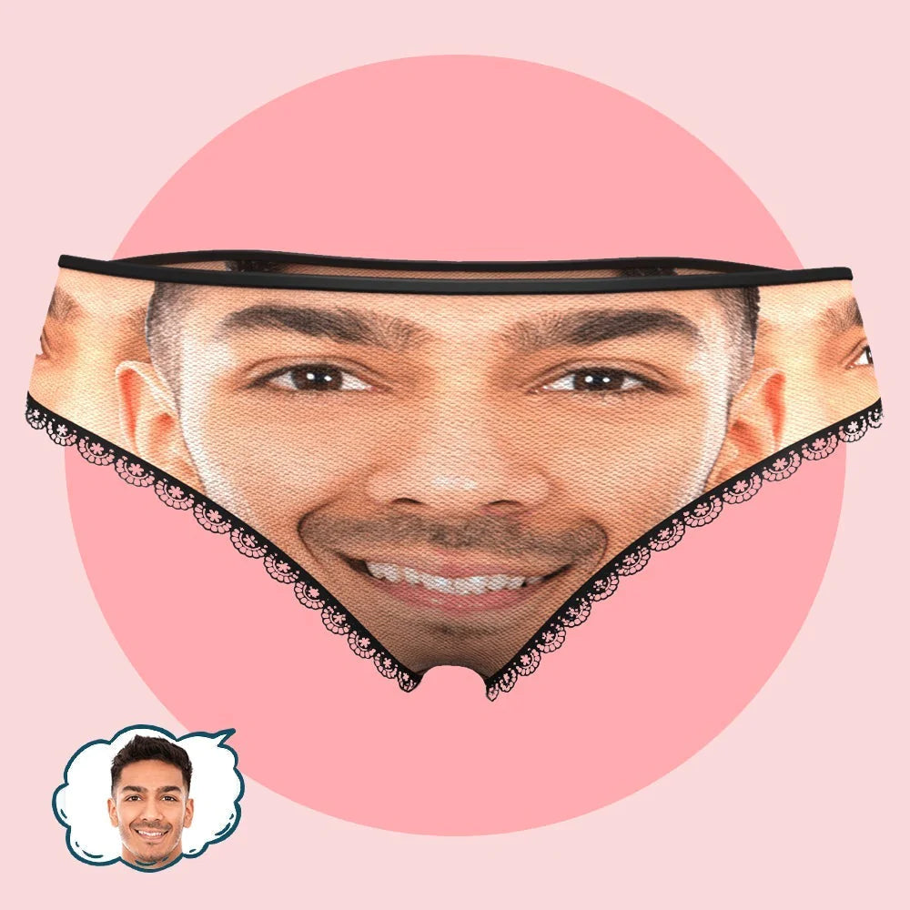 Custom Face women's panties with a personalised boyfriend face printed on the front on soft 100% polyester fleece, vibrant long‑lasting sublimation print, novelty personalised underwear gift