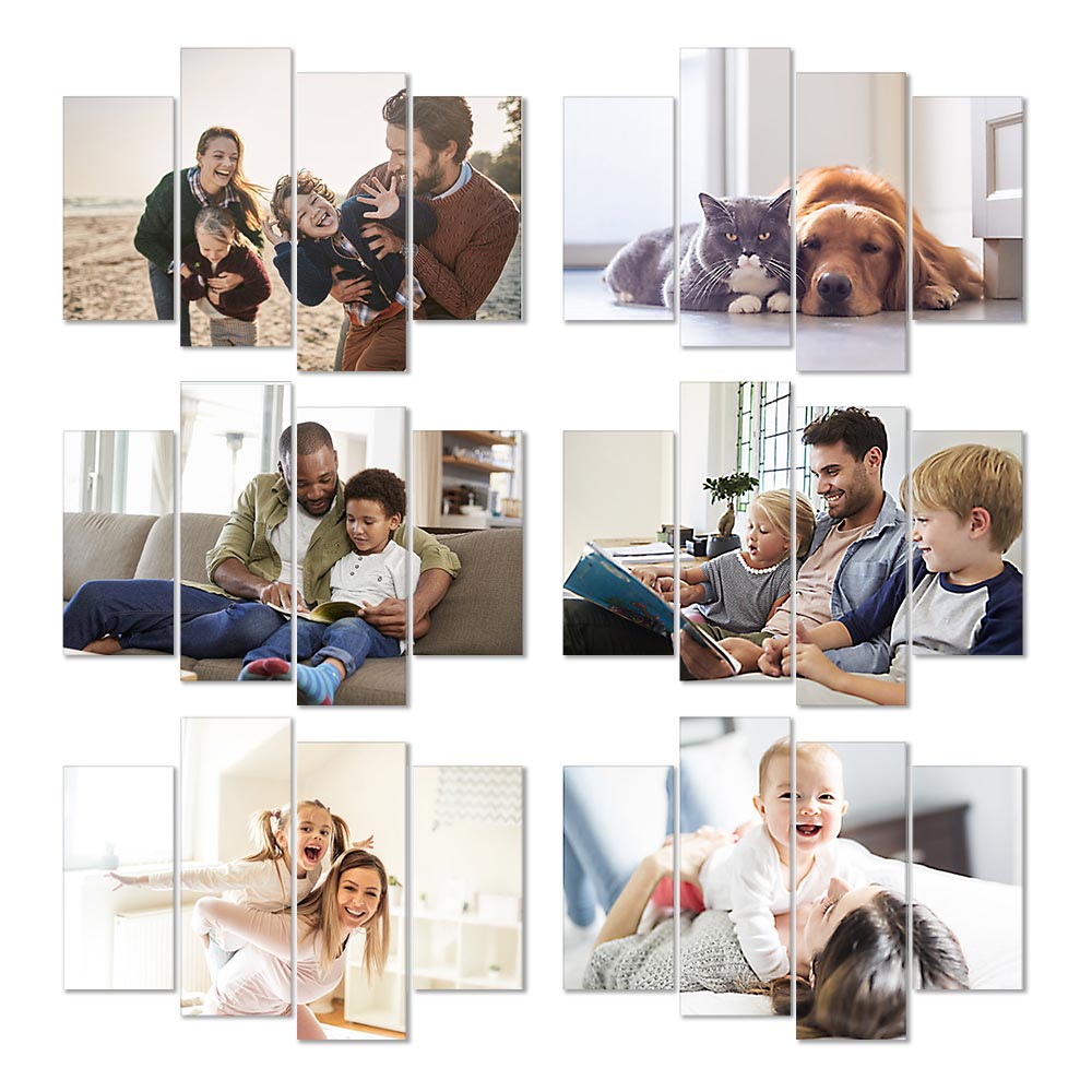 Frameless 4-panel customised canvas displayed above sofa — bespoke photo oil painting wall art perfect as wedding or housewarming gift