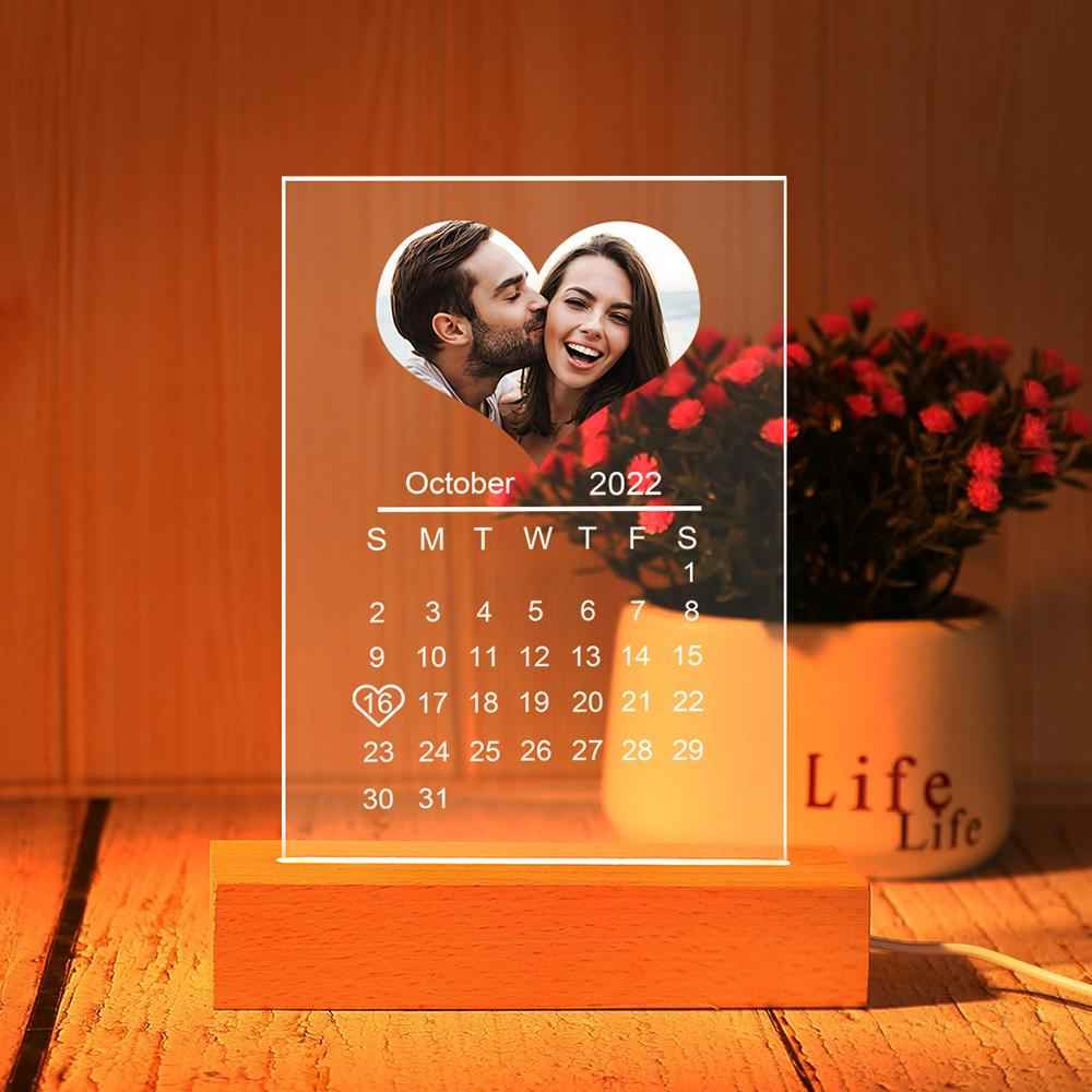 Custom Heart-Shape Photo Orange Night Light Custom Calendar Lamp Acrylic Lamp