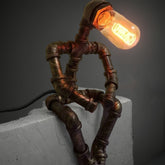 Retro Iron Pipe Robot Table Lamp - Adjustable Creative Bedside Light
