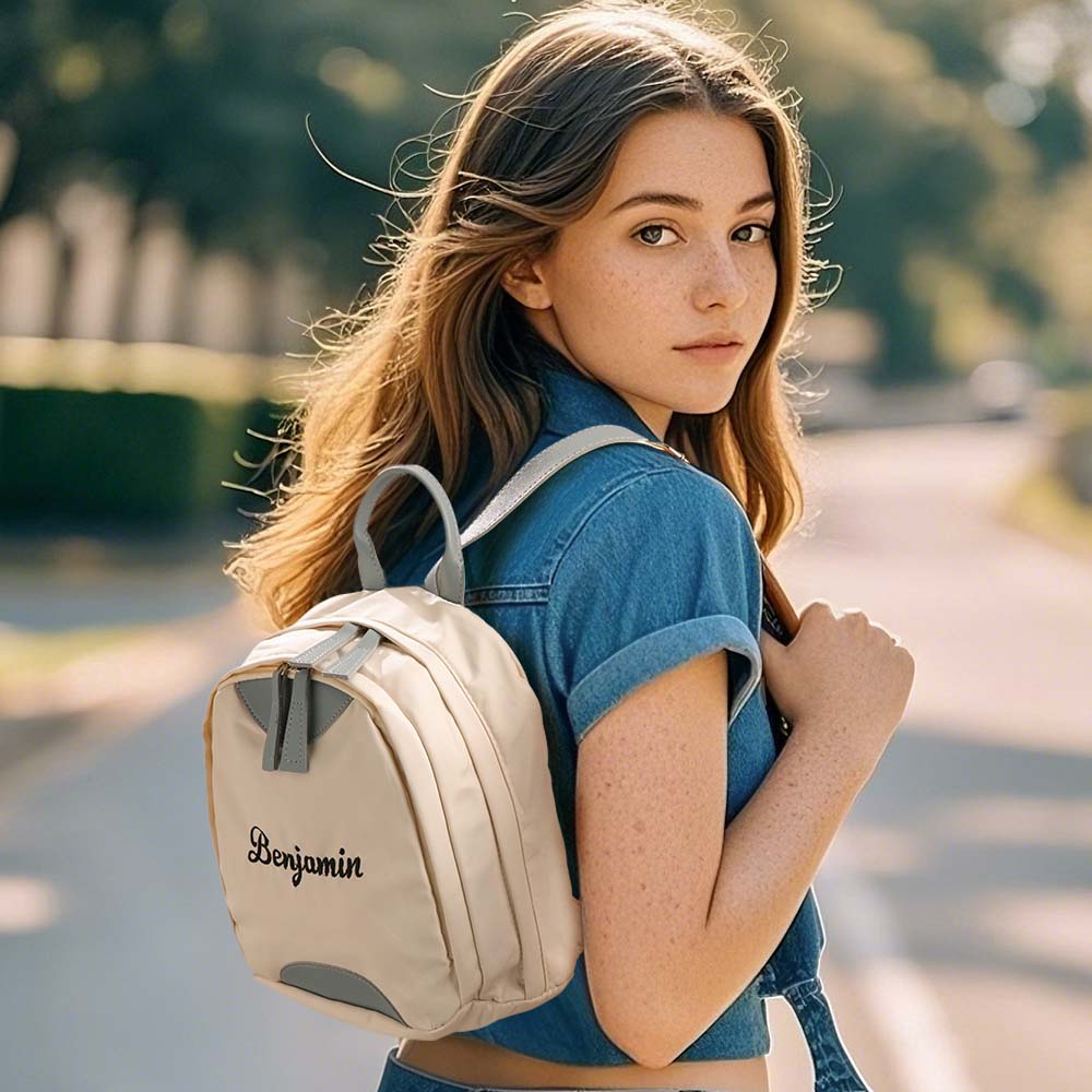 Back view with padded adjustable straps of personalised mini backpack – comfortable custom school bag for young children