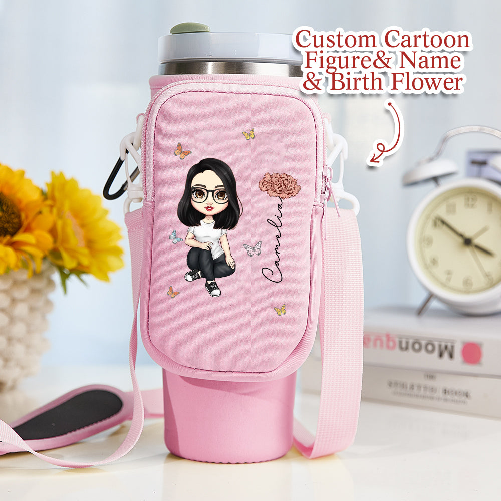 Personalised Birth Flower Tumbler Bag for 40oz Stanley Cup - Waterproof Carrier Gift for Her