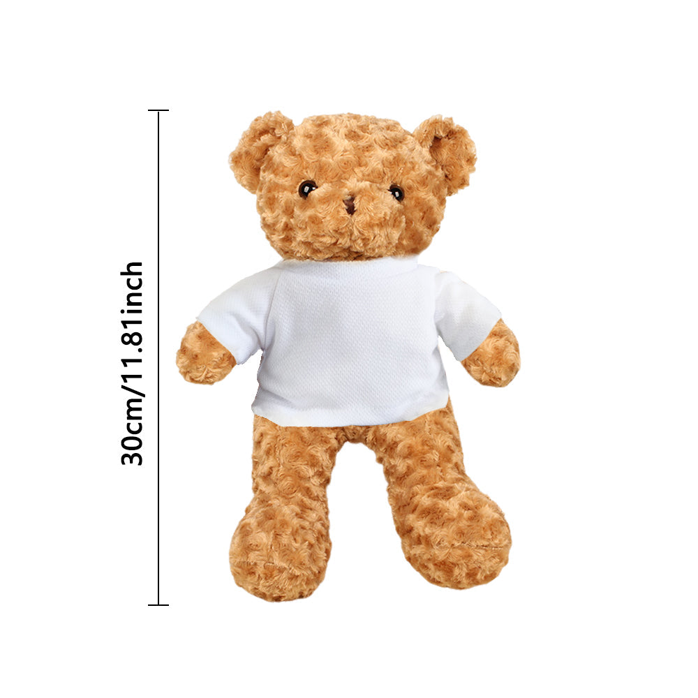 Personalised teddy bear showcasing optional music customisation (upload music) and removable outfit — unique personalised plush gift