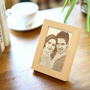 Personalized Engraved Photo Frame Wooden Sketch Effect - 6 Inches 8 Inches 10 Inches