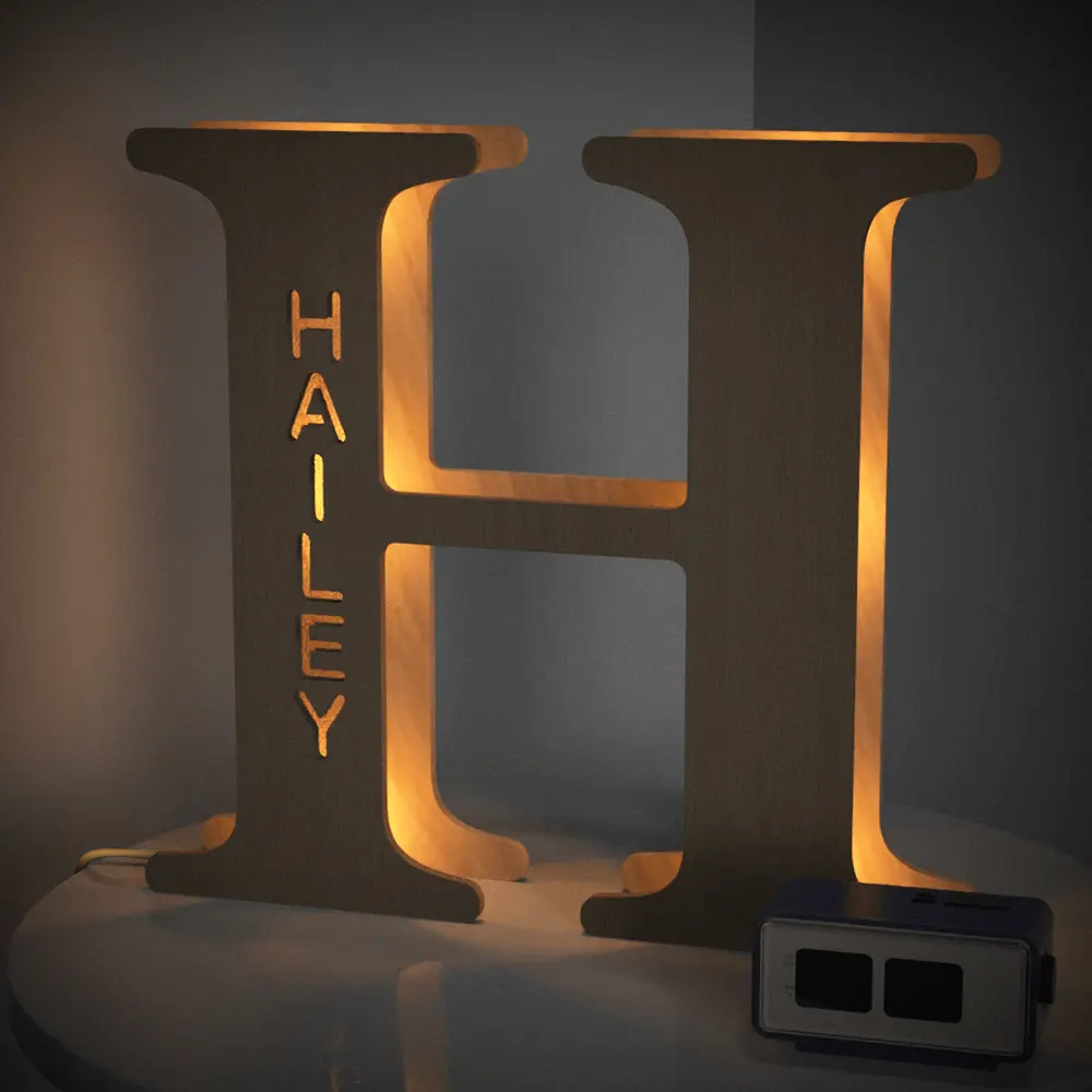 Personalised Wooden Letter Lamp - Custom Name Night Light 19CM - Unique Gift