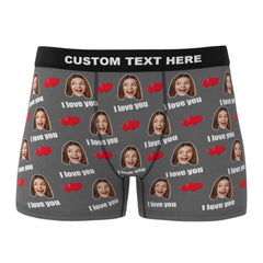 Custom I Love You Men's Boxer Shorts Personalized Underwear with Face