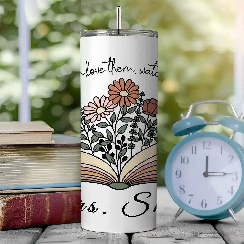 Personalised Wildflowers 20oz Skinny Tumbler with Straw - Custom Teacher Gift
