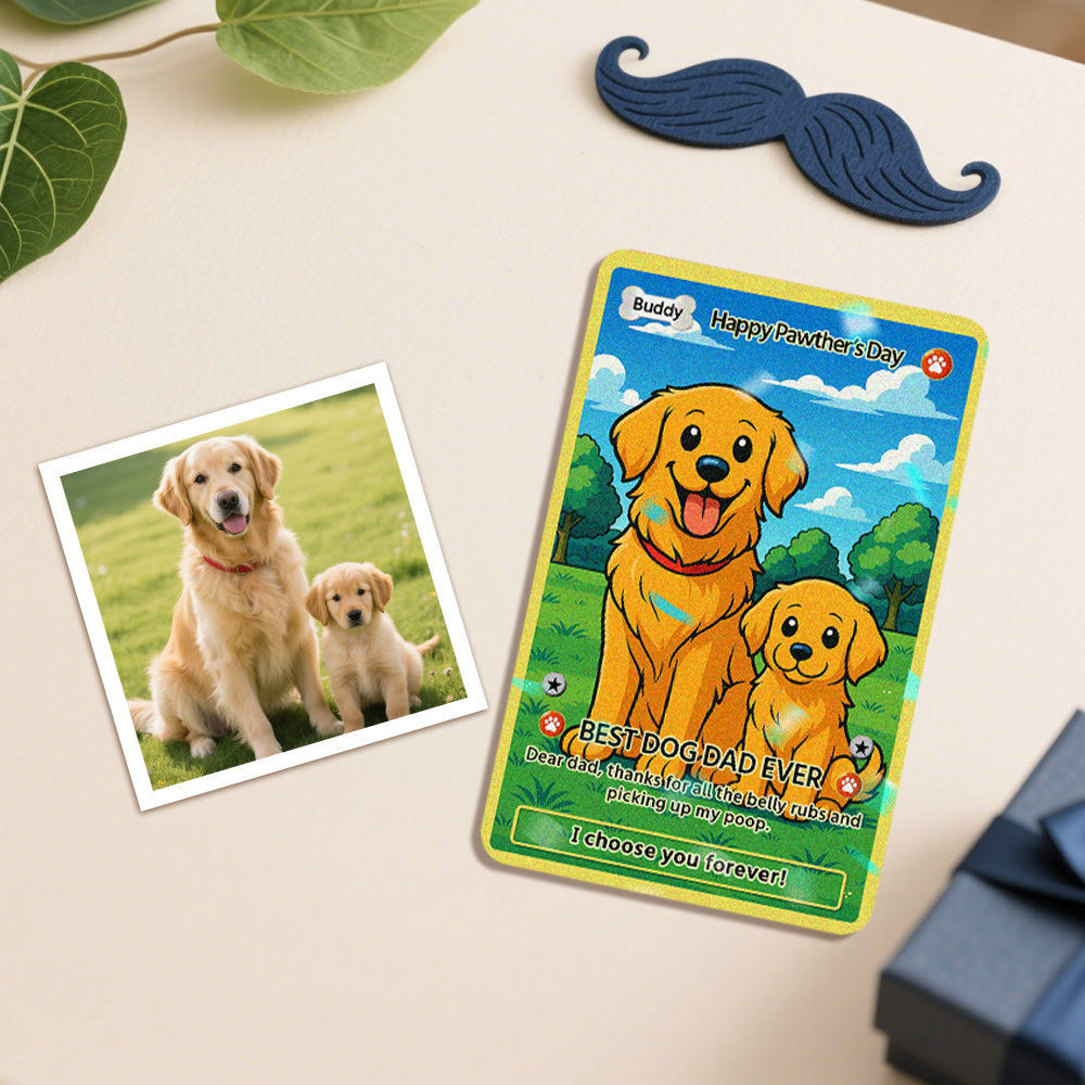Close-up of stainless steel personalised pet card showing engraved name and clear pet photo — custom pet card keepsake